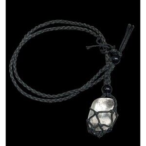 Whimsical Crochet Caged Clear Stone Pendant Necklace